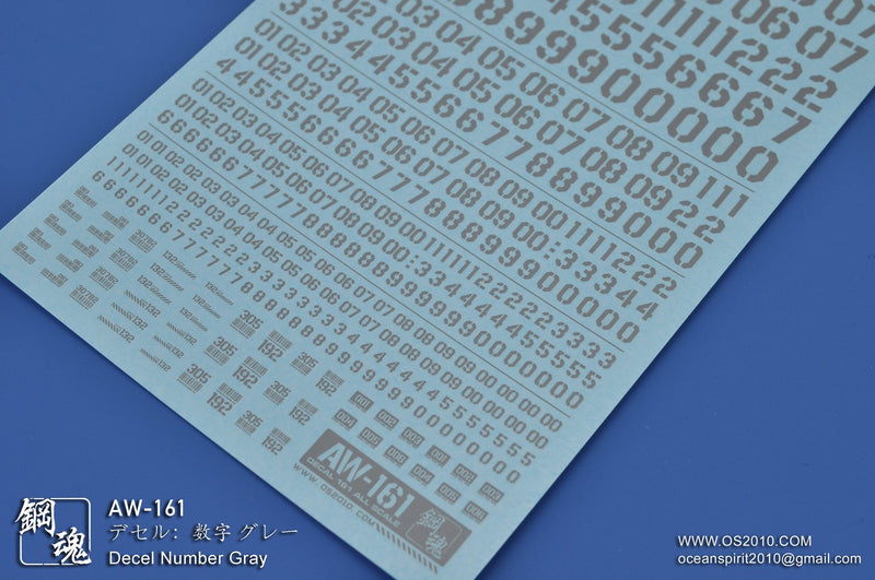 Madworks AW161 Waterslide Decals: Numbers 04 (Gray)