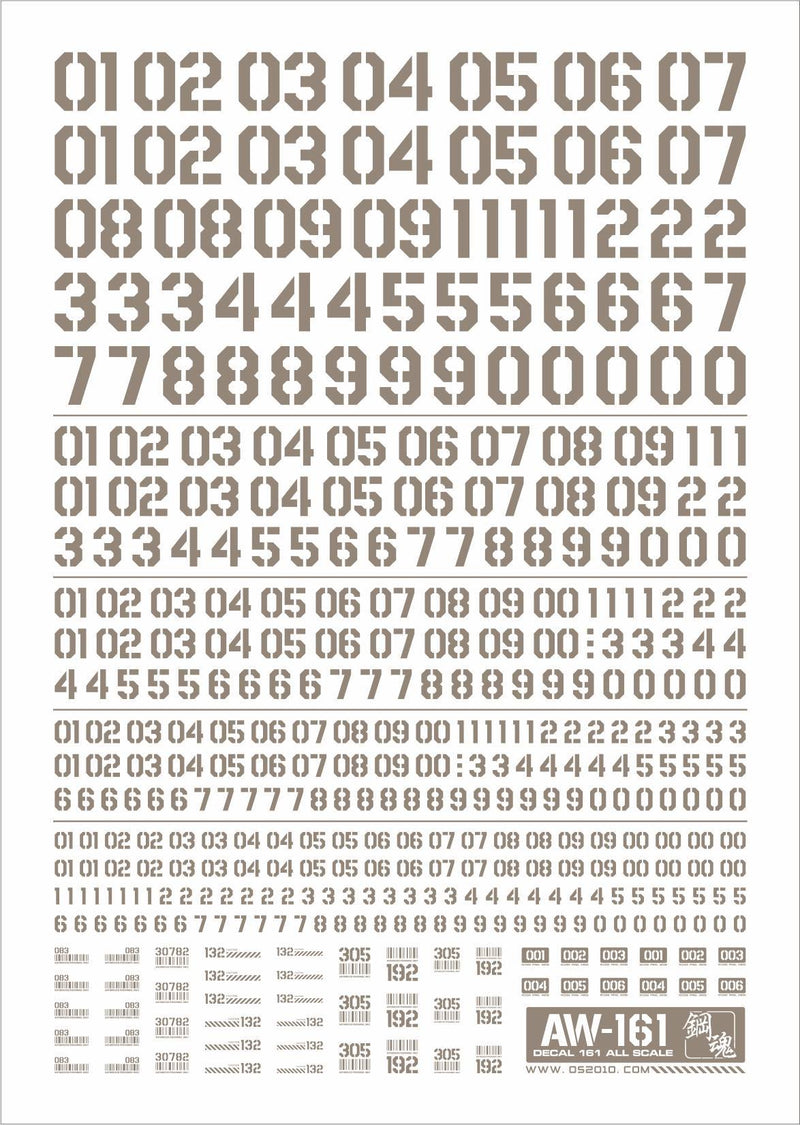 Madworks AW161 Waterslide Decals: Numbers 04 (Gray)