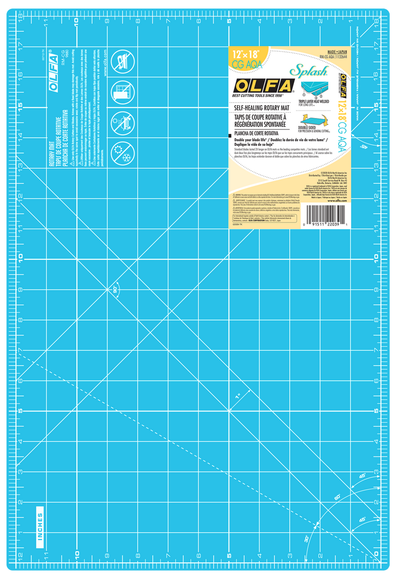 OLFA 12"x18" Double Sided Rotary Mat, Aqua (RM-CG/AQA)