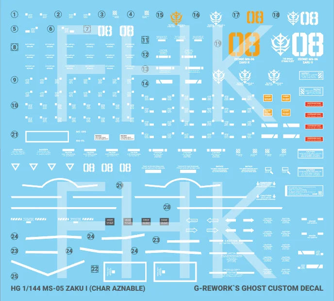G-Rework Decal - HG Gundam The Origin MS-05 Char's Zaku I Use