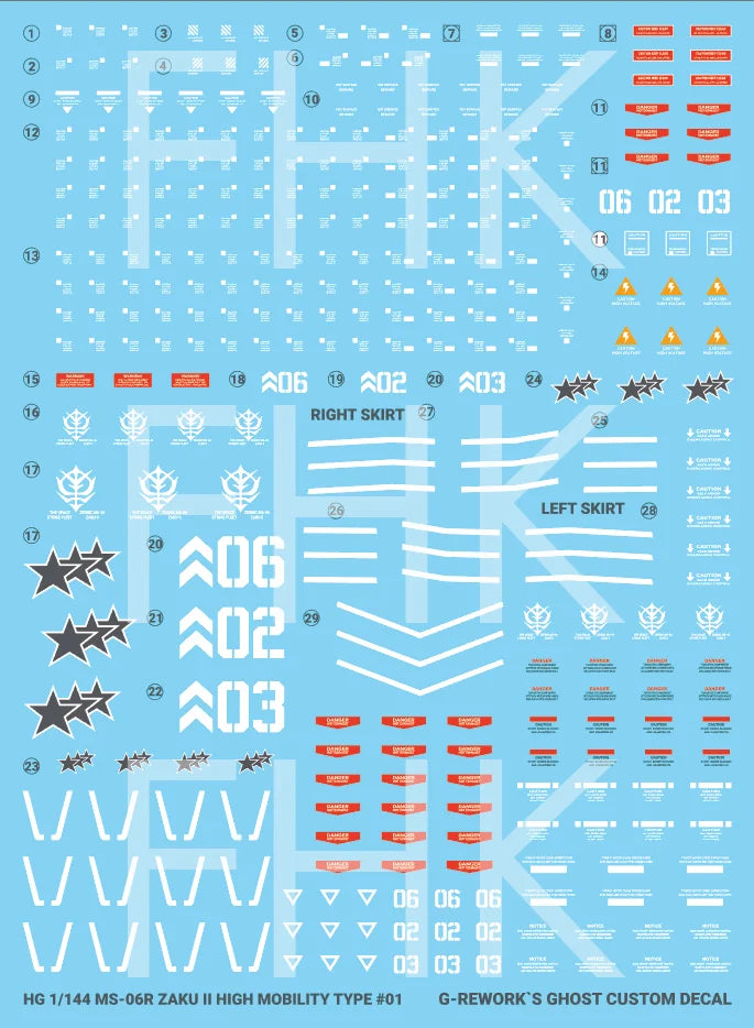 G-Rework Decal - HG Gundam The Origin MS-06R-1A Zaku II High Mobility (Black Tri Star Full Set)