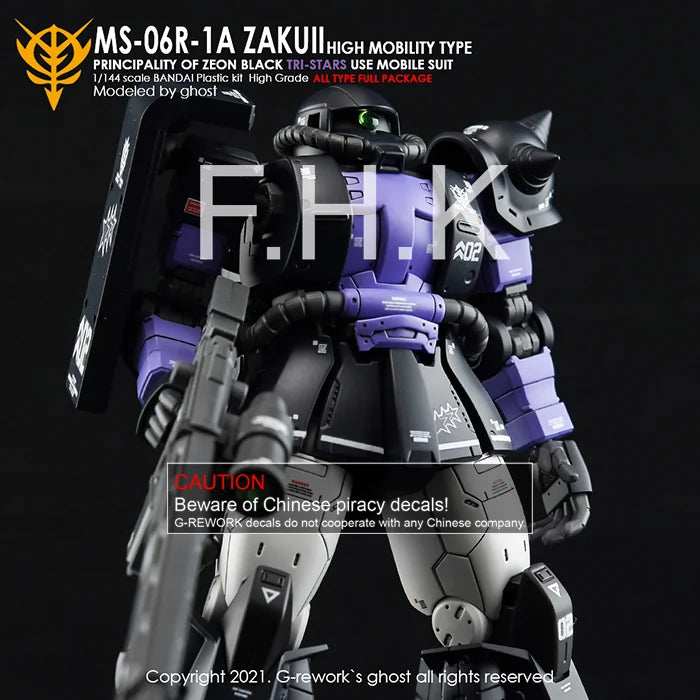 G-Rework Decal - HG Gundam The Origin MS-06R-1A Zaku II High Mobility (Black Tri Star Full Set)