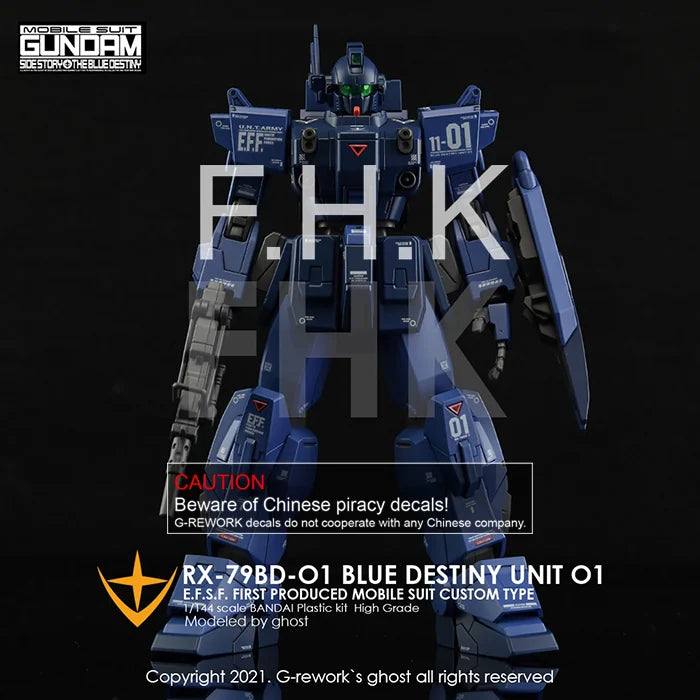G-Rework Decal - HGUC RX-79BD-1 Blue Destiny Unit 1 Use