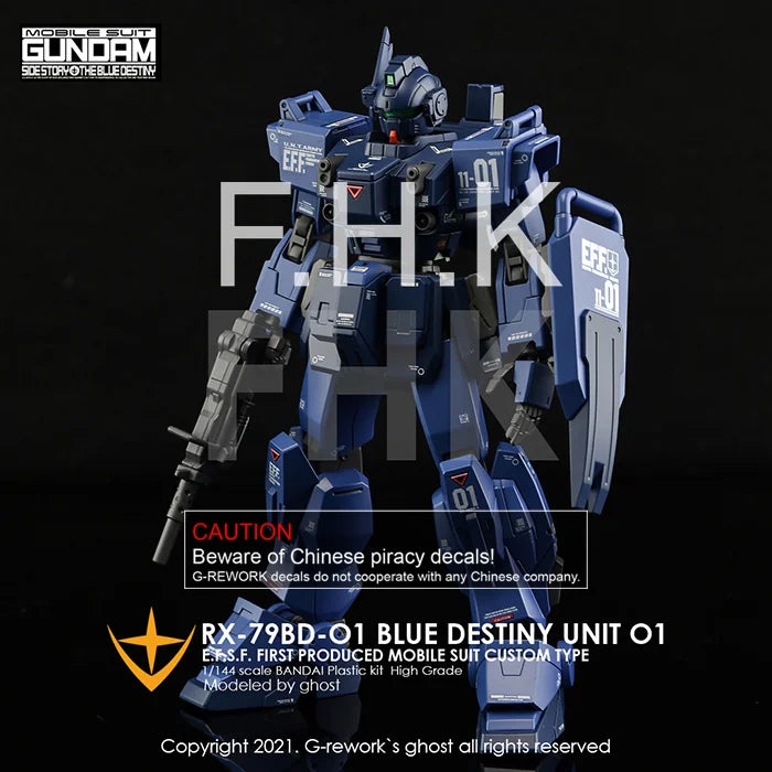G-Rework Decal - HGUC RX-79BD-1 Blue Destiny Unit 1 Use