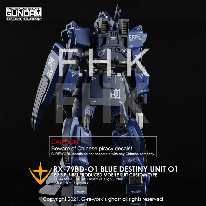 G-Rework Decal - HGUC RX-79BD-1 Blue Destiny Unit 1 Use