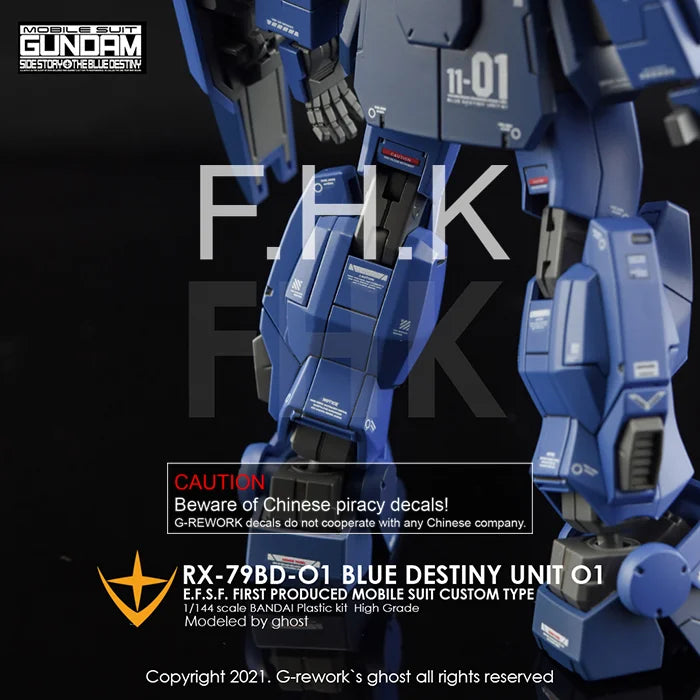 G-Rework Decal - HGUC RX-79BD-1 Blue Destiny Unit 1 Use