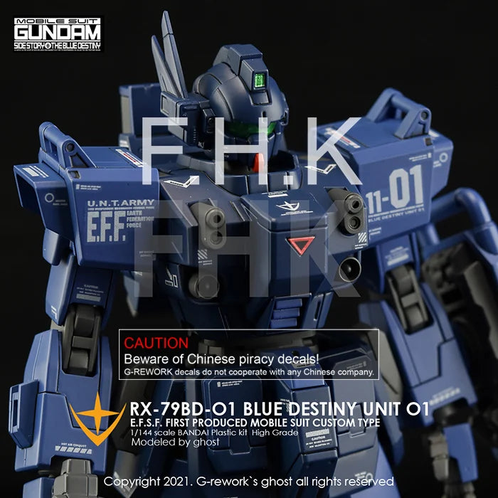 G-Rework Decal - HGUC RX-79BD-1 Blue Destiny Unit 1 Use