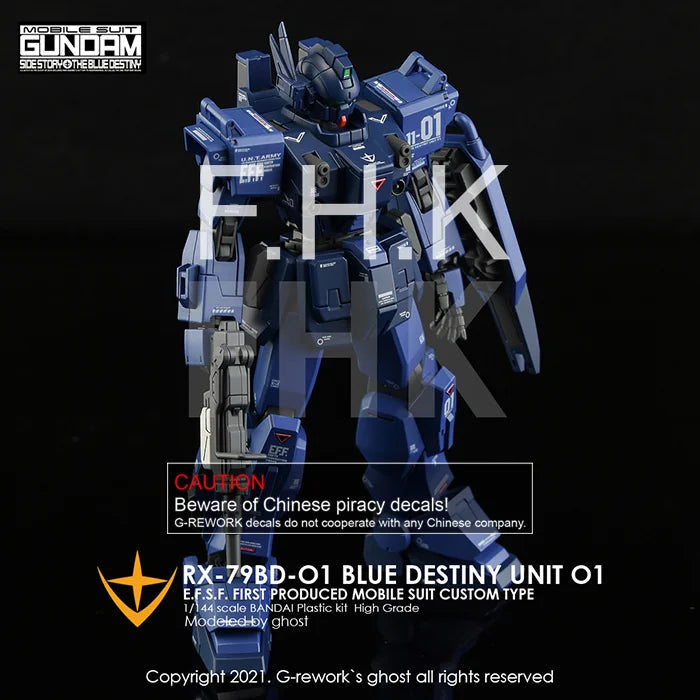 G-Rework Decal - HGUC RX-79BD-1 Blue Destiny Unit 1 Use