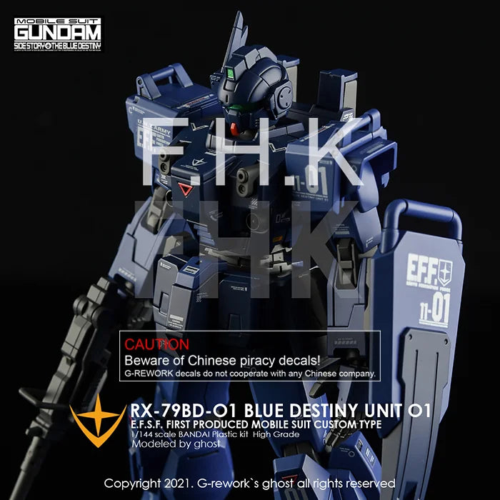 G-Rework Decal - HGUC RX-79BD-1 Blue Destiny Unit 1 Use