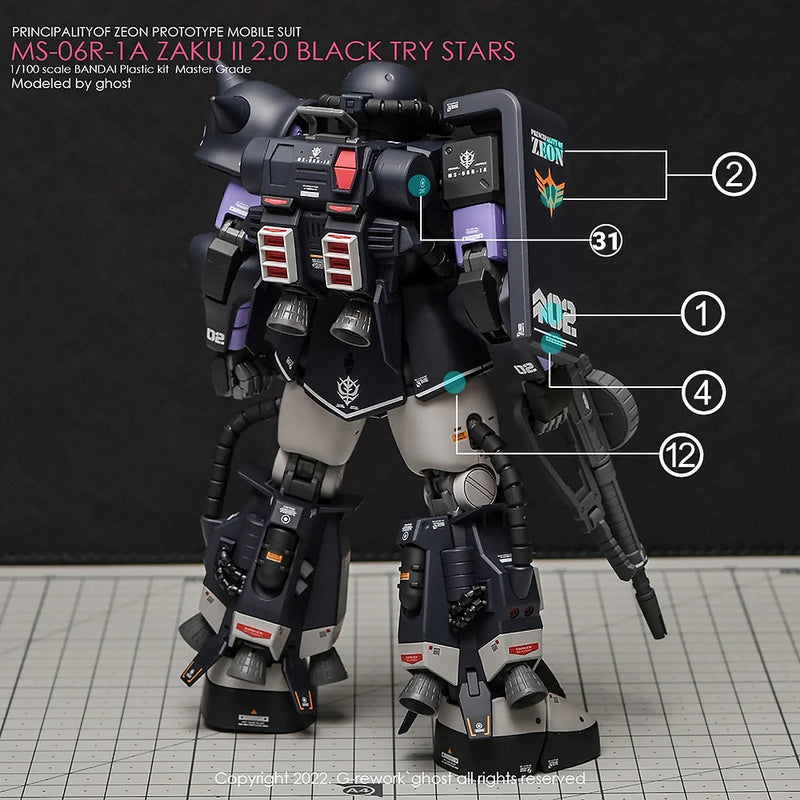 G-Rework Decal - MG MS-06R-1A Zaku II Black Tri-Stars Ver.2.0 Use