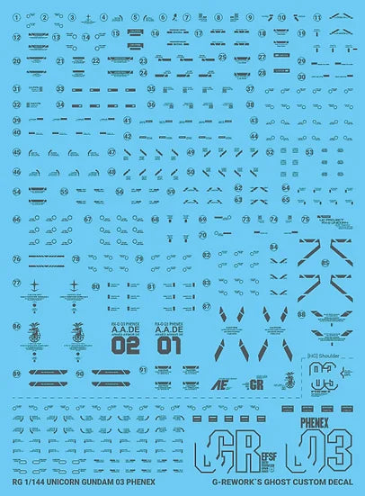G-Rework Decal - RG RX-0 Unicorn Gundam 03 Phenex Narrative Version Use (Gray Color)