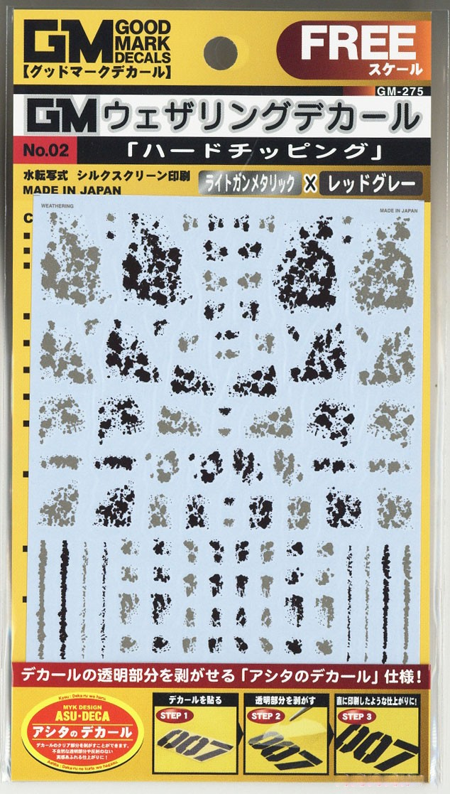 MYK Design Waterslide Decal - GM Weathering Decal No.02 Hard Chipping Light Gun Metallic x Red Gray (GM275)