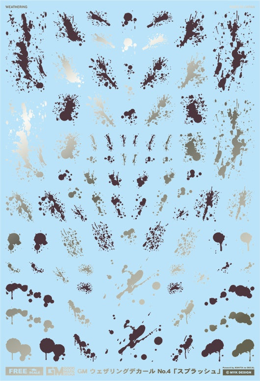 MYK Design Waterslide Decal - GM Weathering Decal No.04 Splash Light Gun Metallic x Red Gray (GM281)