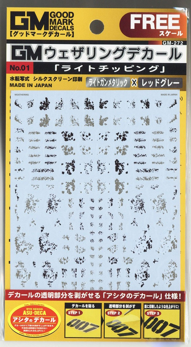 MYK Design Waterslide Decal - GM Weathering Decal No.01 Light Chipping Light Gun Metallic x Red Gray (GM272)