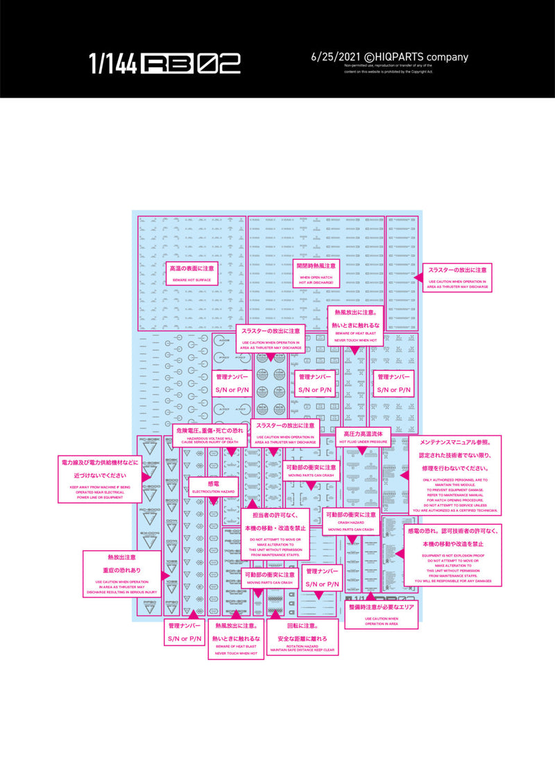 HiQ Parts 1/144 RB02 Caution Decal One Color - Dark Gray (RB02-144ODG)