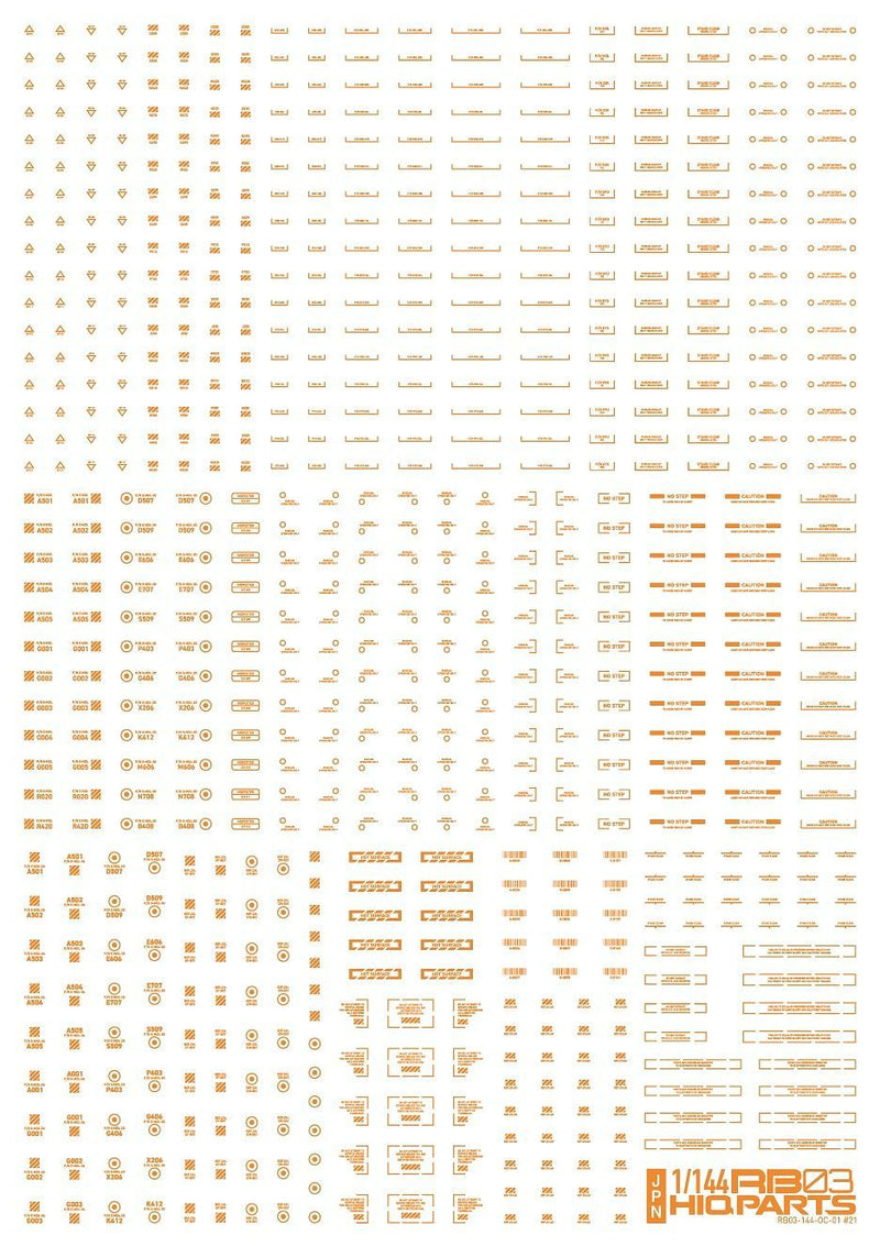 HiQ Parts 1/144 RB03 Caution Decal One Color - Orange (RB03-144OOR)