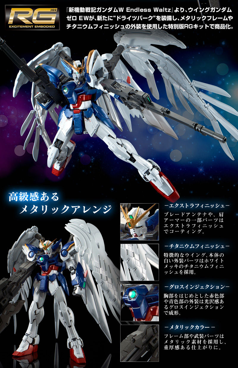 Premium Bandai Real Grade (RG) 1/144 XXXG-00W0 Wing Gundam Zero EW & Drei Zwerg (Titanium Finish)