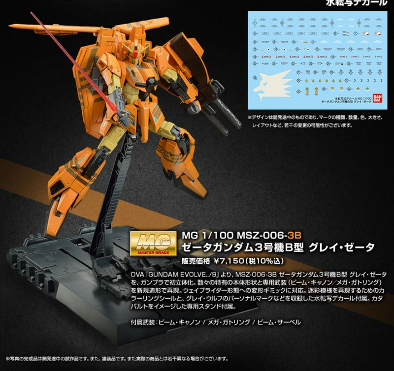 Premium Bandai Master Grade (MG) 1/100 MSZ-006-3B Zeta Gundam III B Type Gray Zeta