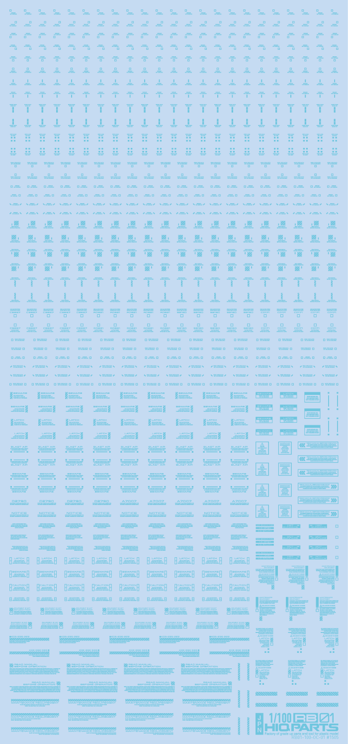 HiQ Parts 1/100 RB01 Caution Decal Single Color - Pastel Blue (1 Sheet)