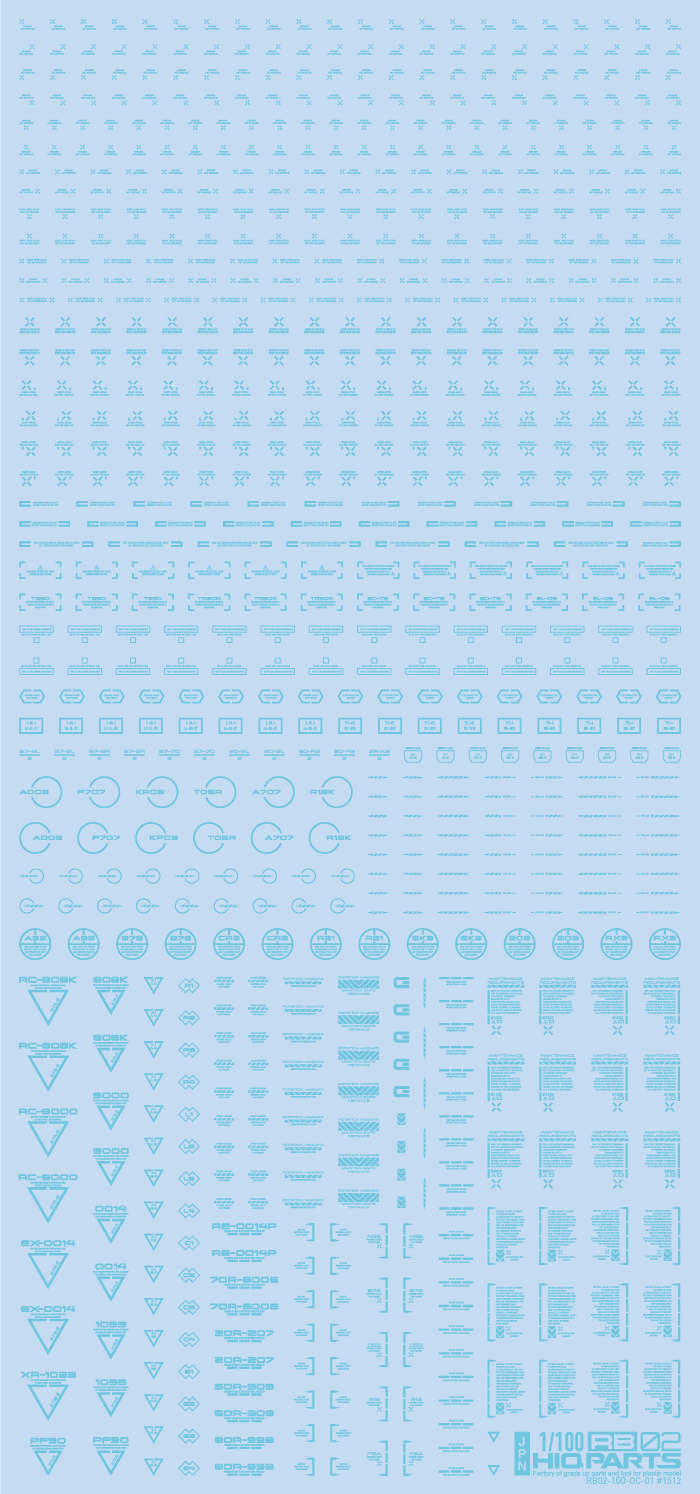 HiQ Parts 1/100 RB02 Caution Decal Single Color - Pastel Blue (1 Sheet)
