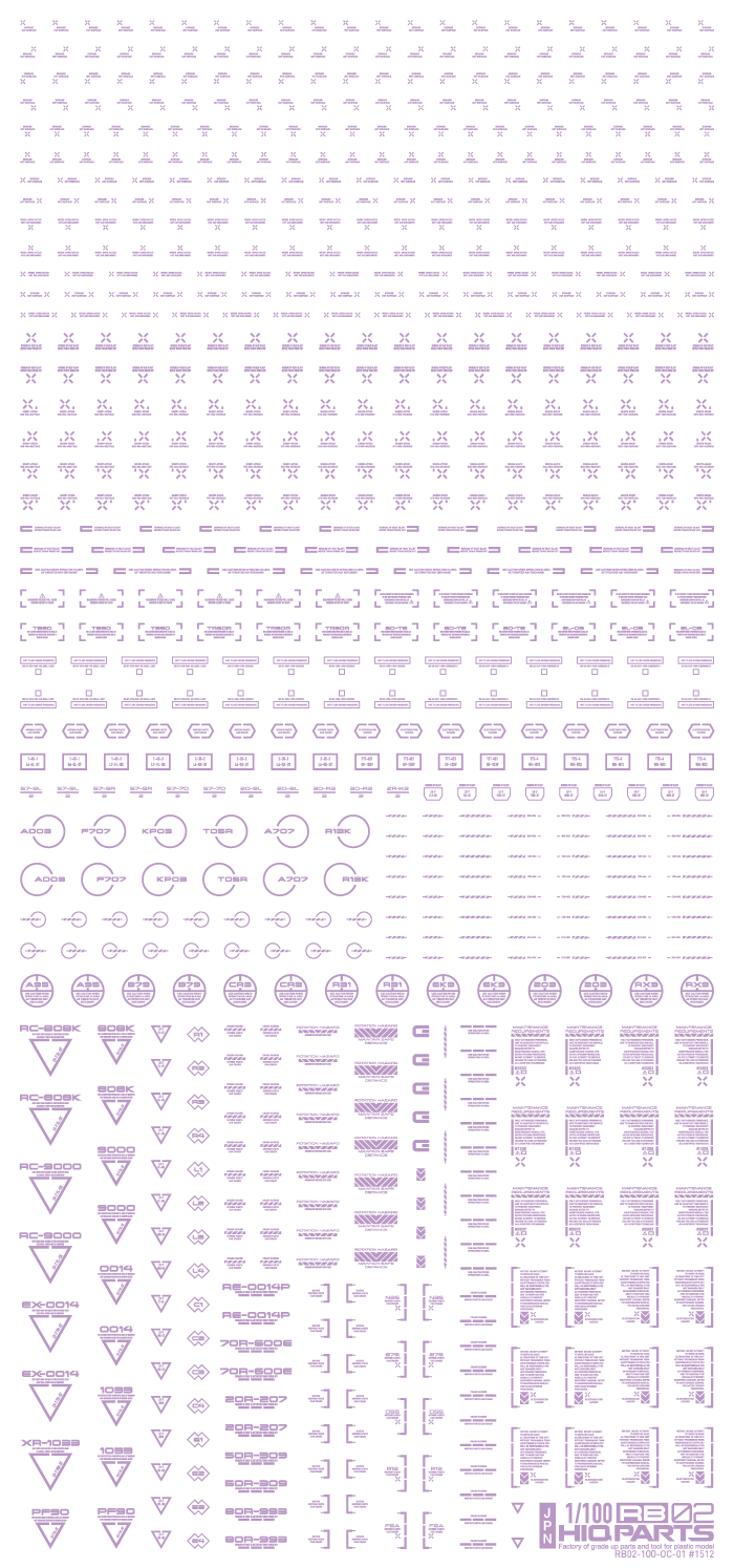 HiQ Parts 1/100 RB02 Caution Decal Single Color - Pastel Violet (1 Sheet)
