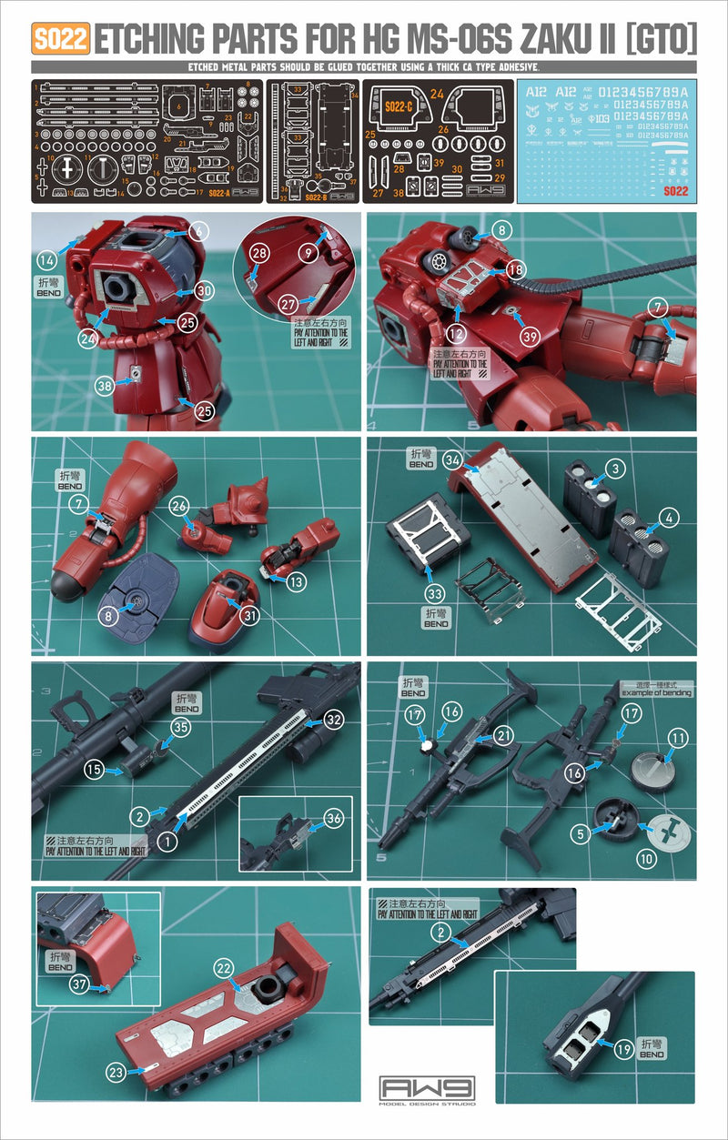 Madworks S022 Etching Parts for HG GTO MS-06S Zaku II