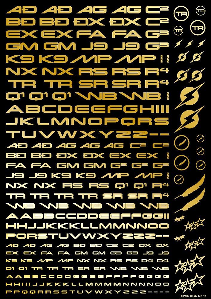 HiQ Parts TR Decal 3 Alphabet Gold (1 Sheet)