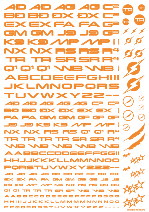 HiQ Parts TR Decal 3 Alphabet Orange (1 Sheet)