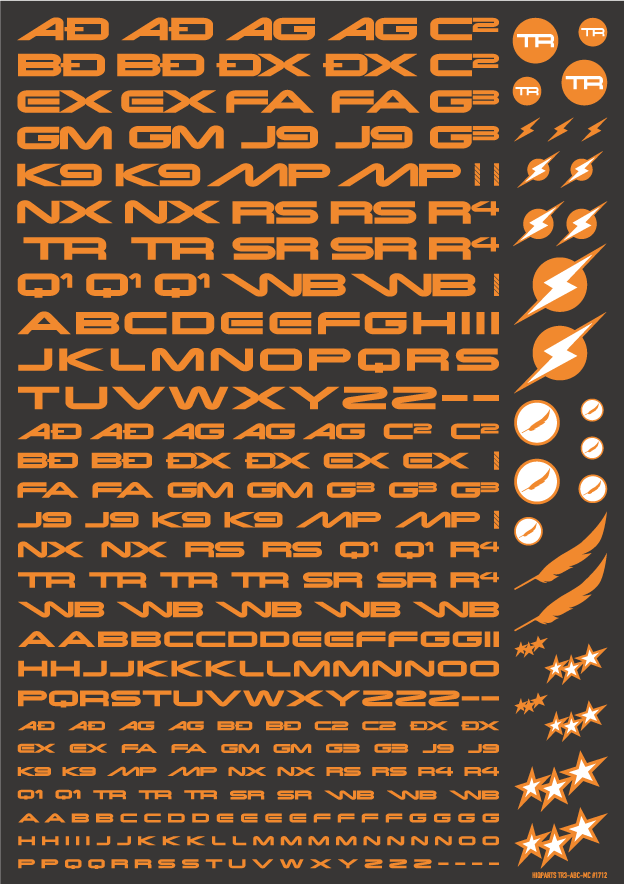 HiQ Parts TR Decal 3 Alphabet Orange (1 Sheet)
