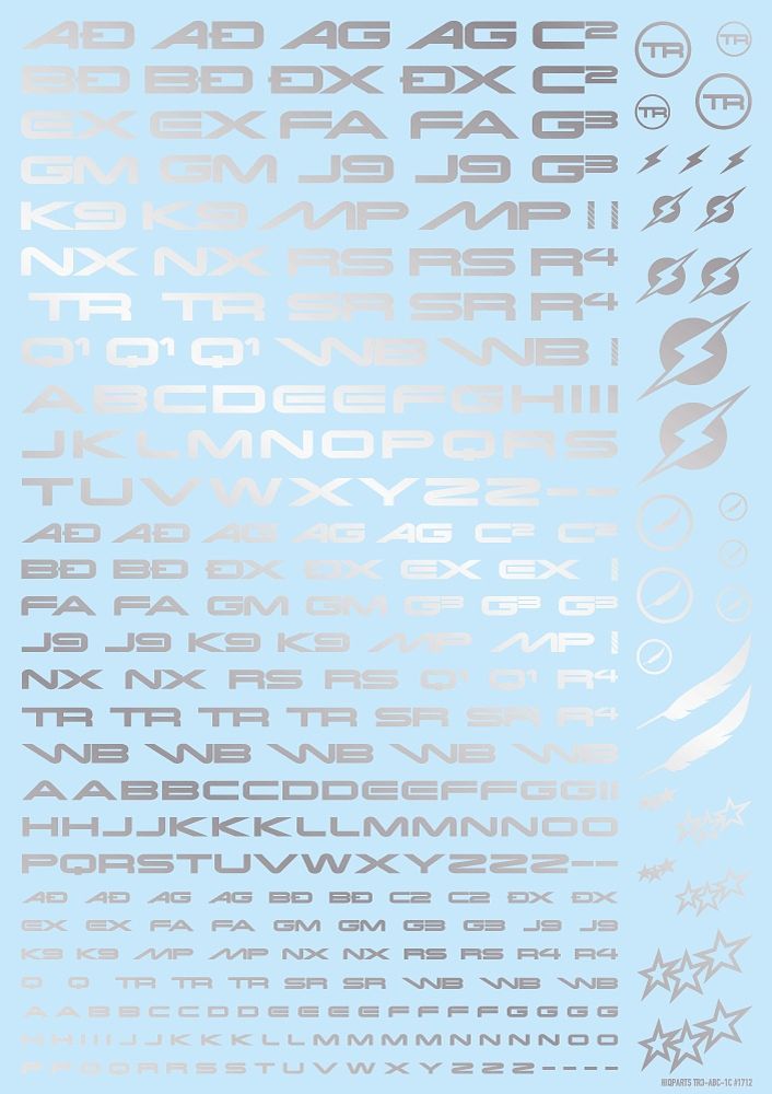 HiQ Parts TR Decal 3 Alphabet Silver (1 Sheet)