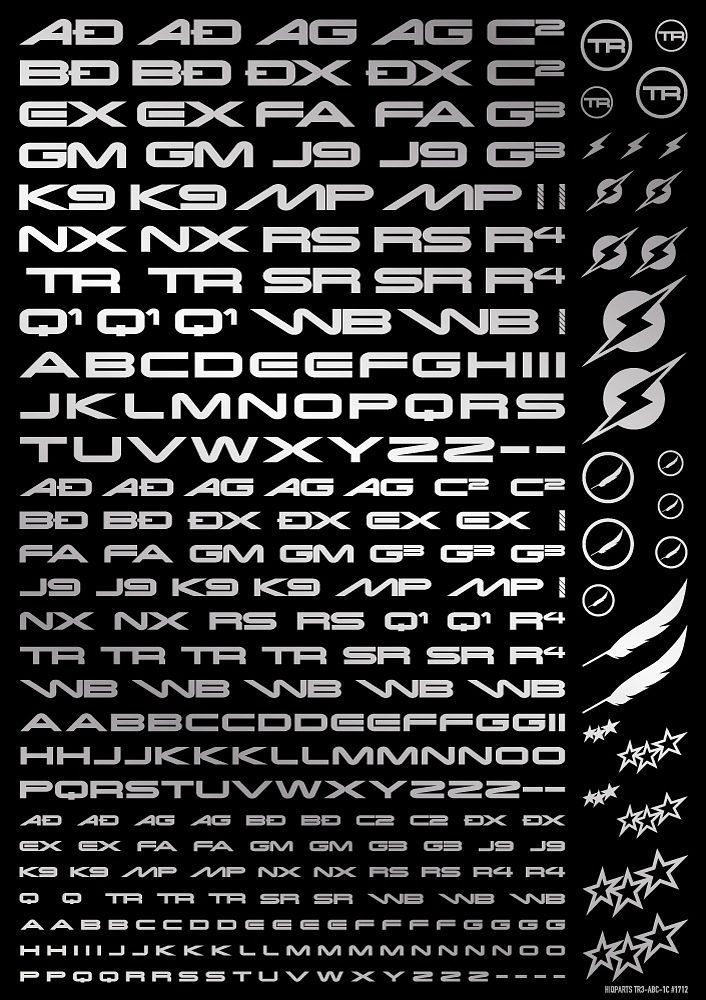 HiQ Parts TR Decal 3 Alphabet Silver (1 Sheet)