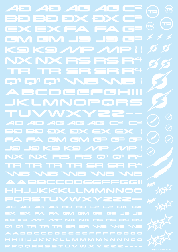 HiQ Parts TR Decal 3 Alphabet White (1 Sheet)