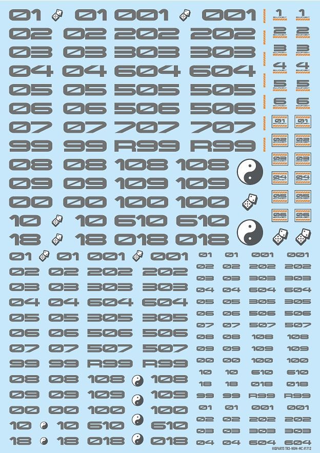 HiQ Parts TR Decal 3 Number Gray (1 Sheet)