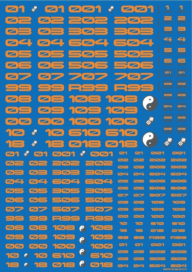 HiQ Parts TR Decal 3 Number Orange (1 Sheet)