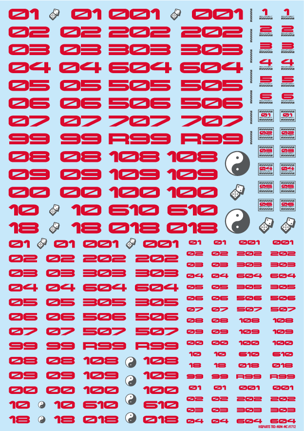 HiQ Parts TR Decal 3 Number Red (1 Sheet)