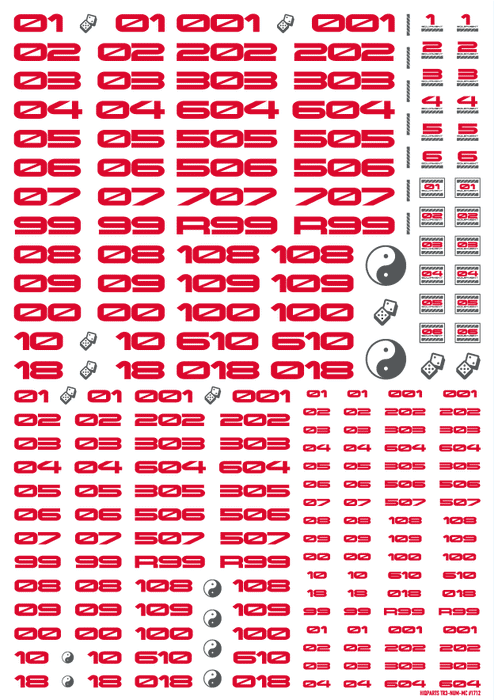 HiQ Parts TR Decal 3 Number Red (1 Sheet)