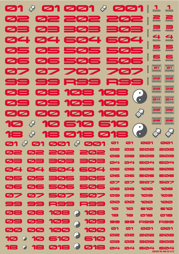HiQ Parts TR Decal 3 Number Red (1 Sheet)