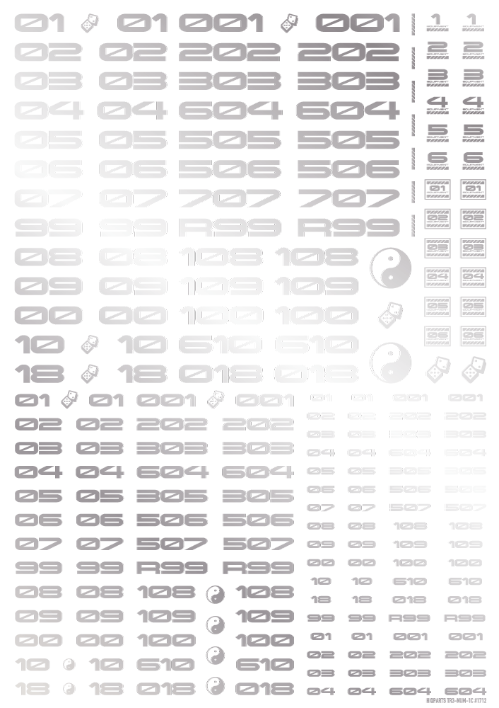 HiQ Parts TR Decal 3 Number Silver (1 Sheet)