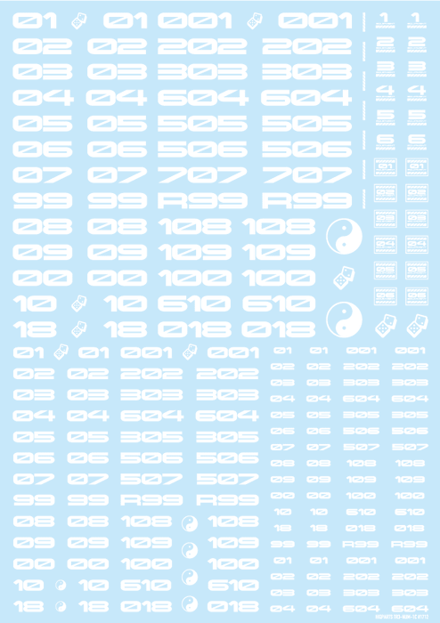 HiQ Parts TR Decal 3 Number White (1 Sheet)