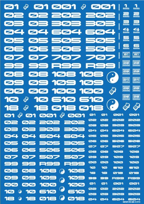 HiQ Parts TR Decal 3 Number White (1 Sheet)