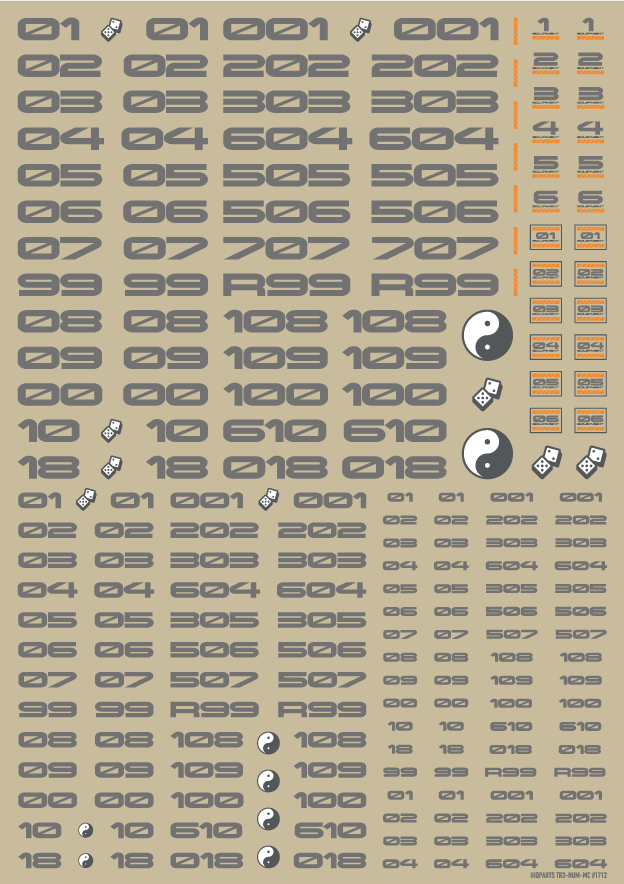 HiQ Parts TR Decal 3 Number Gray (1 Sheet)