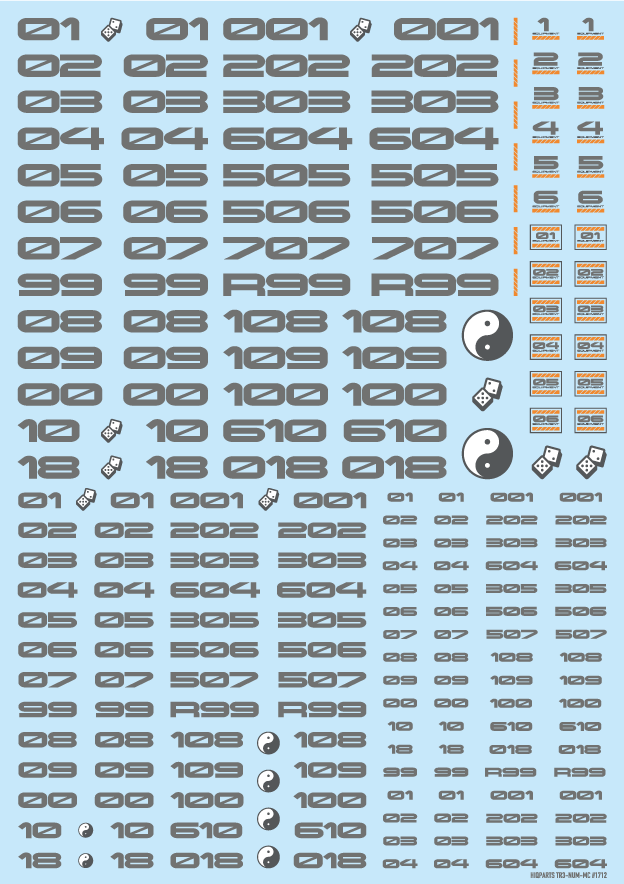 HiQ Parts TR Decal 3 Number Gray (1 Sheet)