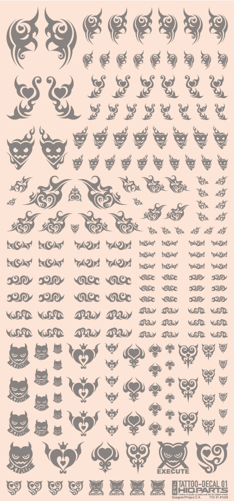 HiQ Parts Tattoo Decal 01 "Heart" Clear Black (1 Sheet)