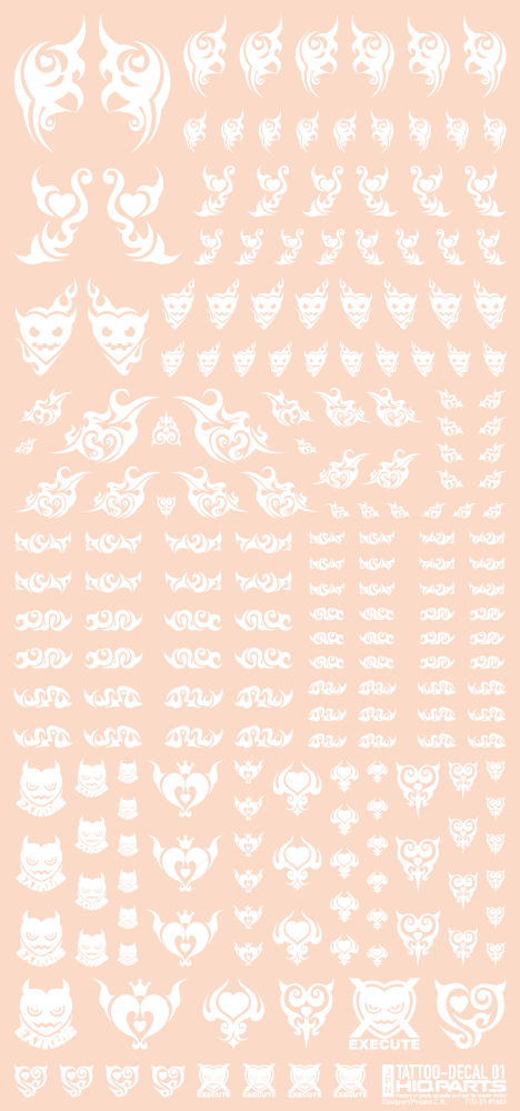 HiQ Parts Tattoo Decal 01 "Heart" White (1 Sheet)