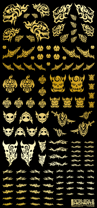 HiQ Parts Tattoo Decal 02 "Skull" Gold (1 Sheet)