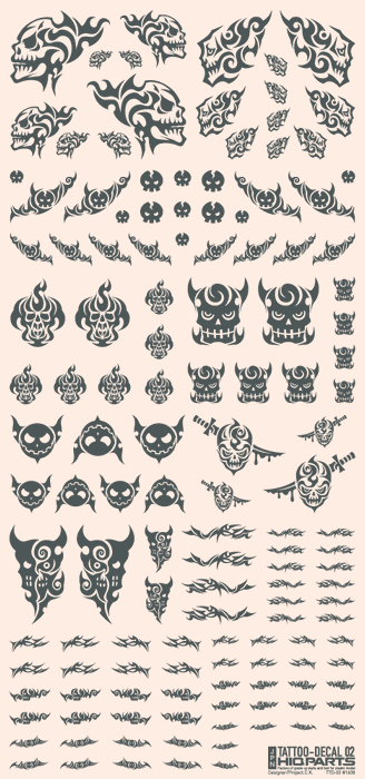 HiQ Parts Tattoo Decal 02 "Skull" Gray (1 Sheet)