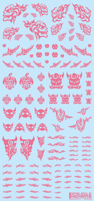 HiQ Parts Tattoo Decal 02 "Skull" Pink (1 Sheet)