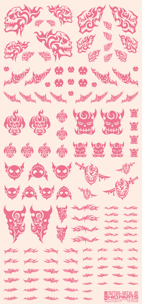HiQ Parts Tattoo Decal 02 "Skull" Pink (1 Sheet)