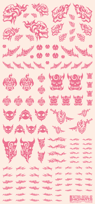 HiQ Parts Tattoo Decal 02 "Skull" Pink (1 Sheet)