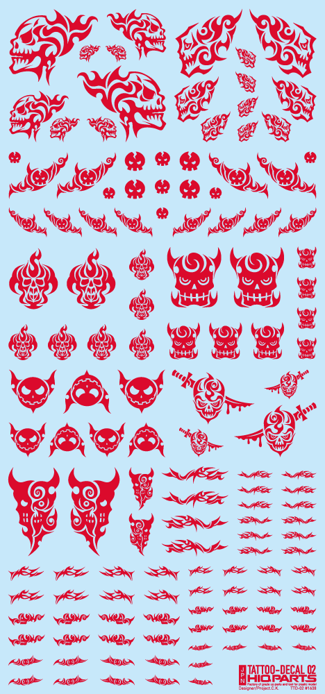 HiQ Parts Tattoo Decal 02 "Skull" Red (1 Sheet)